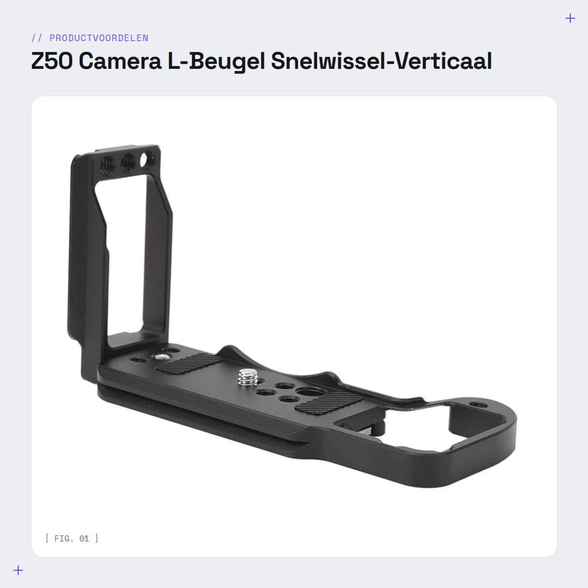 Dailygoods- L-Beugel Snelwissel - Compatibel met Z50 Camera - 1/4 inch / 3/8 inch Schroefgaten - Horizontale/Verticale Opname - Volledige Batterijbescherming - Camera Statiefplaat