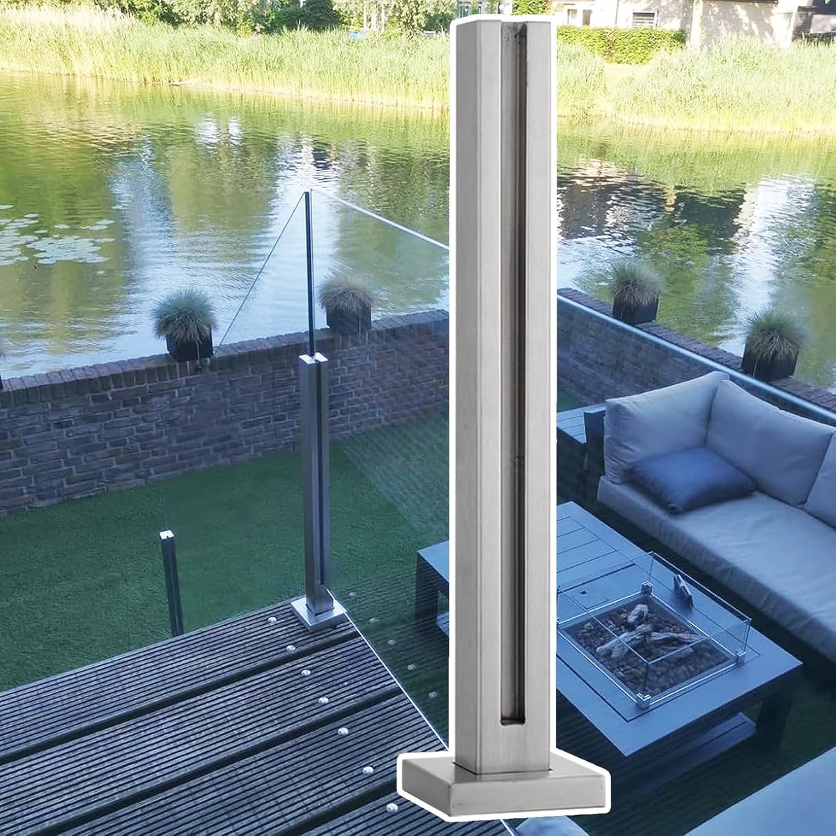 Glazen Leuning Set - Buitenleuning Balustrade - Veiligheid Buiten - Roestvrij Staal - 120 cm Hoog - Zilver