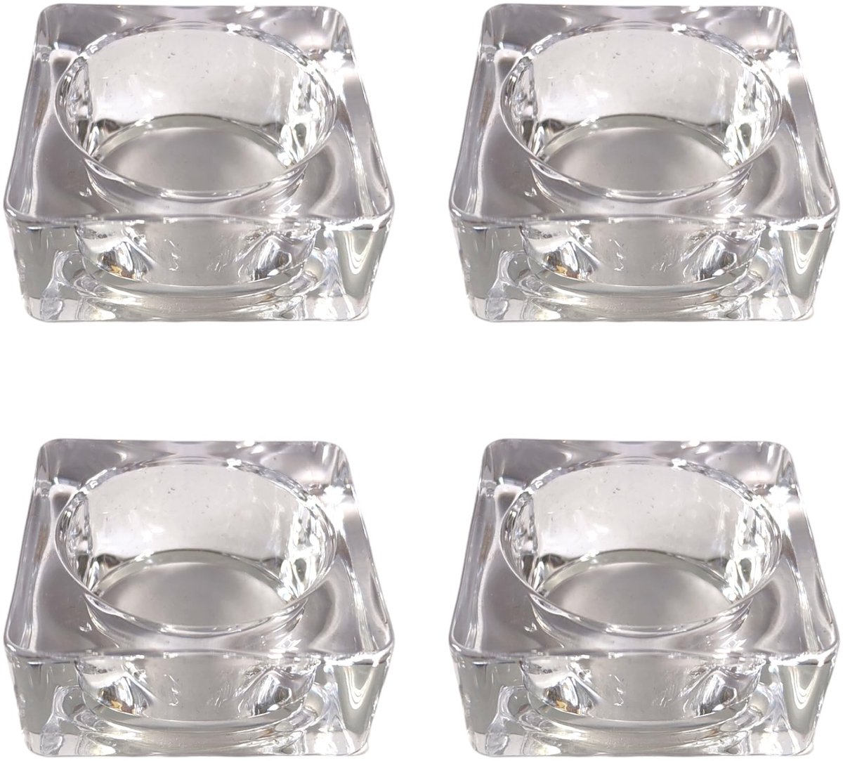 Dailygoods- Theelichthouders Set van 4 - Helder Glas - Geschikt voor Theelichtkaarsen 4 cm - Verschillende Vormen - Elegant Interieur - Creëer Gezellige Sfeer - Kaarsenhouder