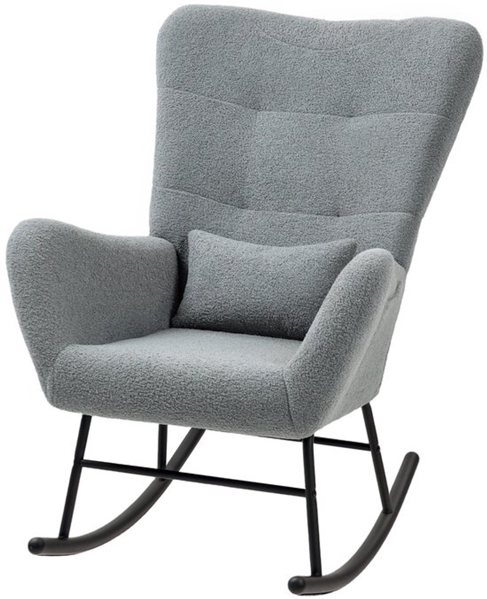 Schommelstoel – Schommelstoel Met Kussen – Relaxstoel – Loungestoel – Bureaustoel – Grijs – Pluche Bekleding – Ergonomisch Rugkussen
