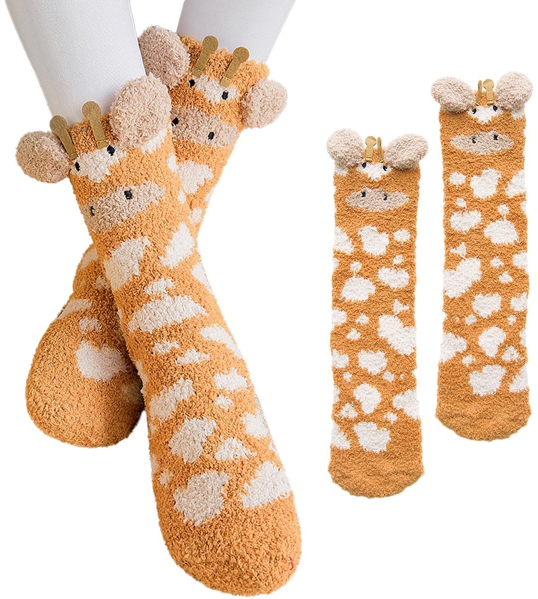 Dailygoods- Sokken Heren - Antislip - Giraffe Motief - Pluche - Warm - Comfortabel Nylon - Huissokken
