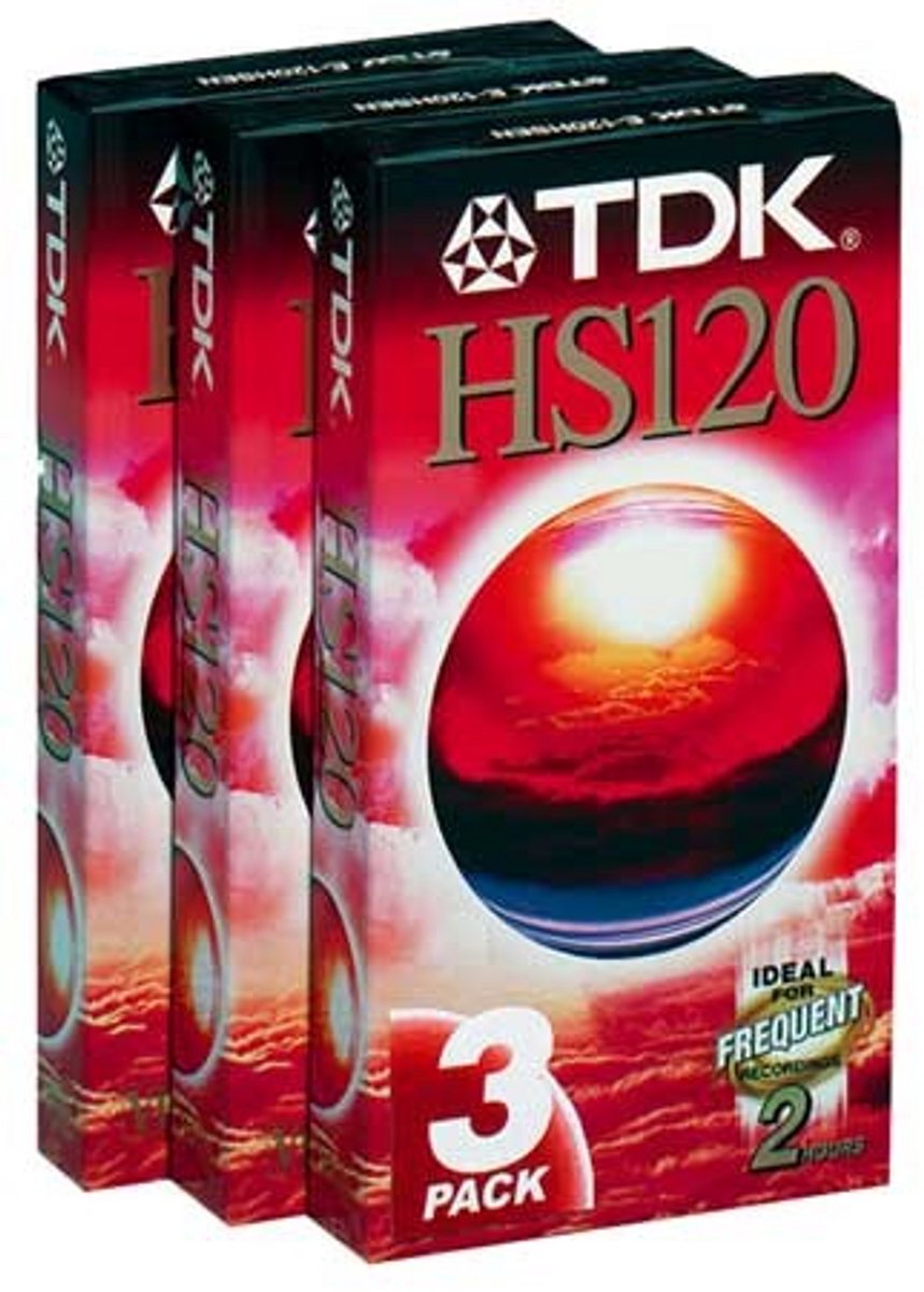 3-Pack VHS TDK HS120 - 2 Uur - VHS voor opname