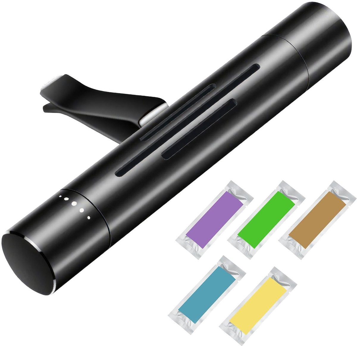 Dailygoods - Auto luchtverfrisser ventilatieclip met 5 stevige aromastokjes, Auto Diffuser Luchtverfrisser, Auto Luchtrooster Verfrisser Aluminium-legering Houder, Natuurlijke Autogeur, Langdurig, Gemakkelijk te