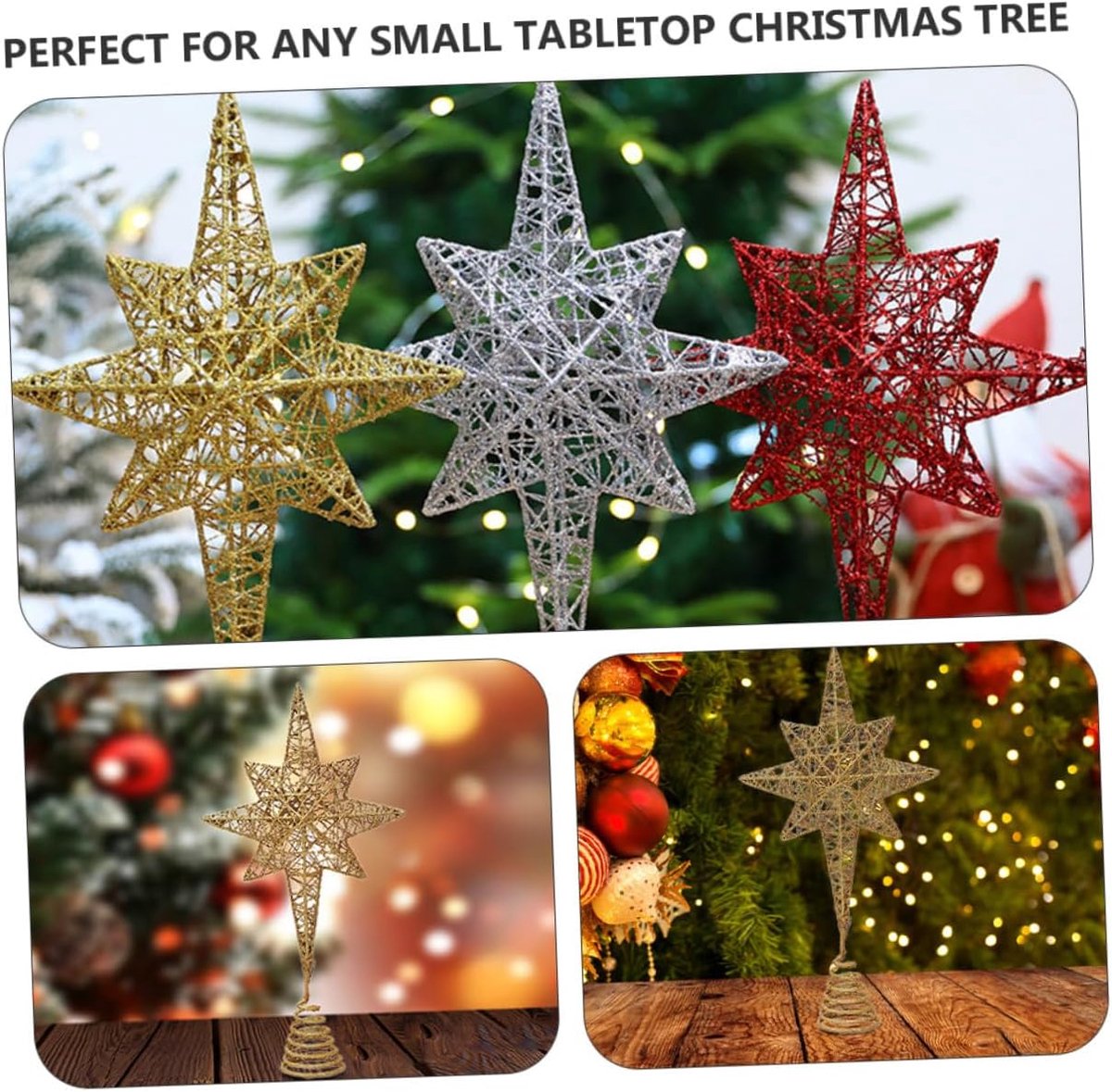 Kerstboom Ster - Boomversiering Top - Kerstdecoratie - Gemaakt van ijzer - 37x20x6cm - Goud – foto 4