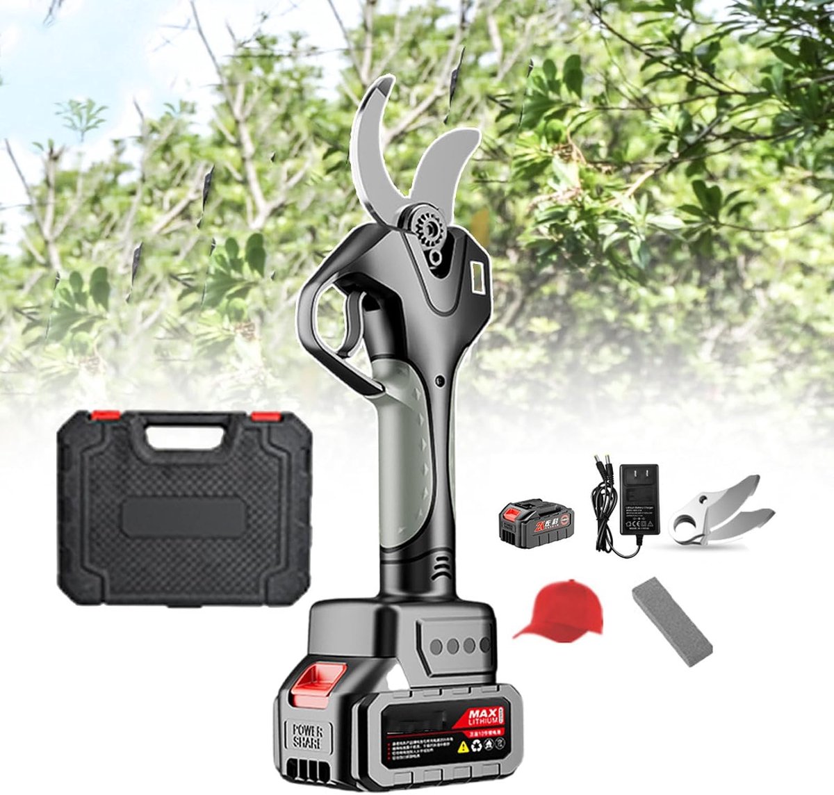 Elektrische Snoeischaar - Boomtrimmer Accu - Tuinonderhoud Vereenvoudigen - 45mm Snijdiameter - 1 Batterij - Zwart