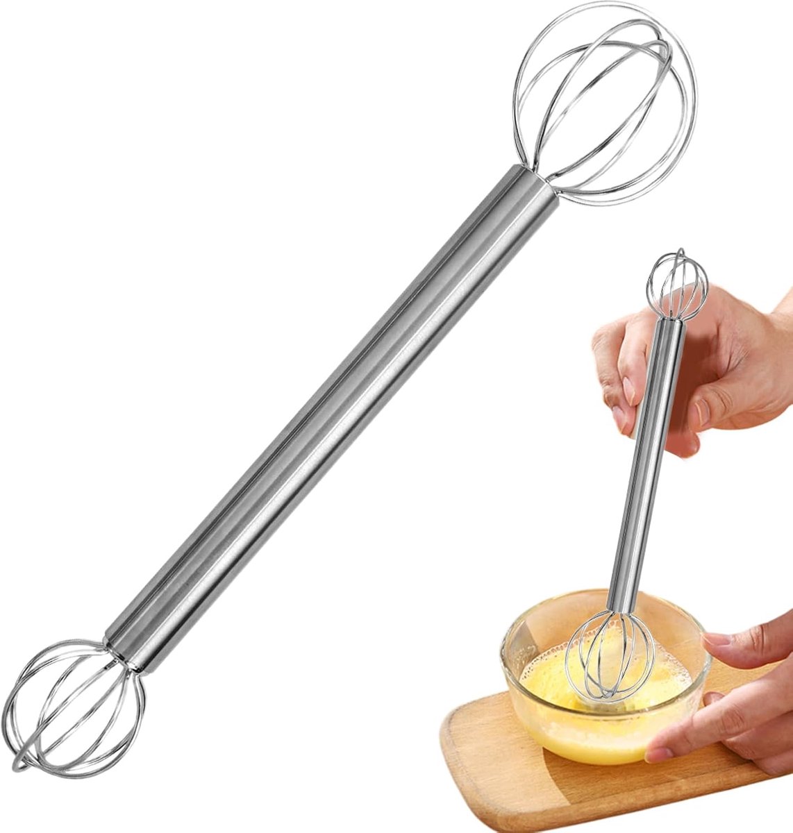 Miso Muddler - Mixer Keukengerei - Sausen en Beslag Maken - Dubbelzijdig Ontwerp - 20 cm Lengte - Zilverkleurig
