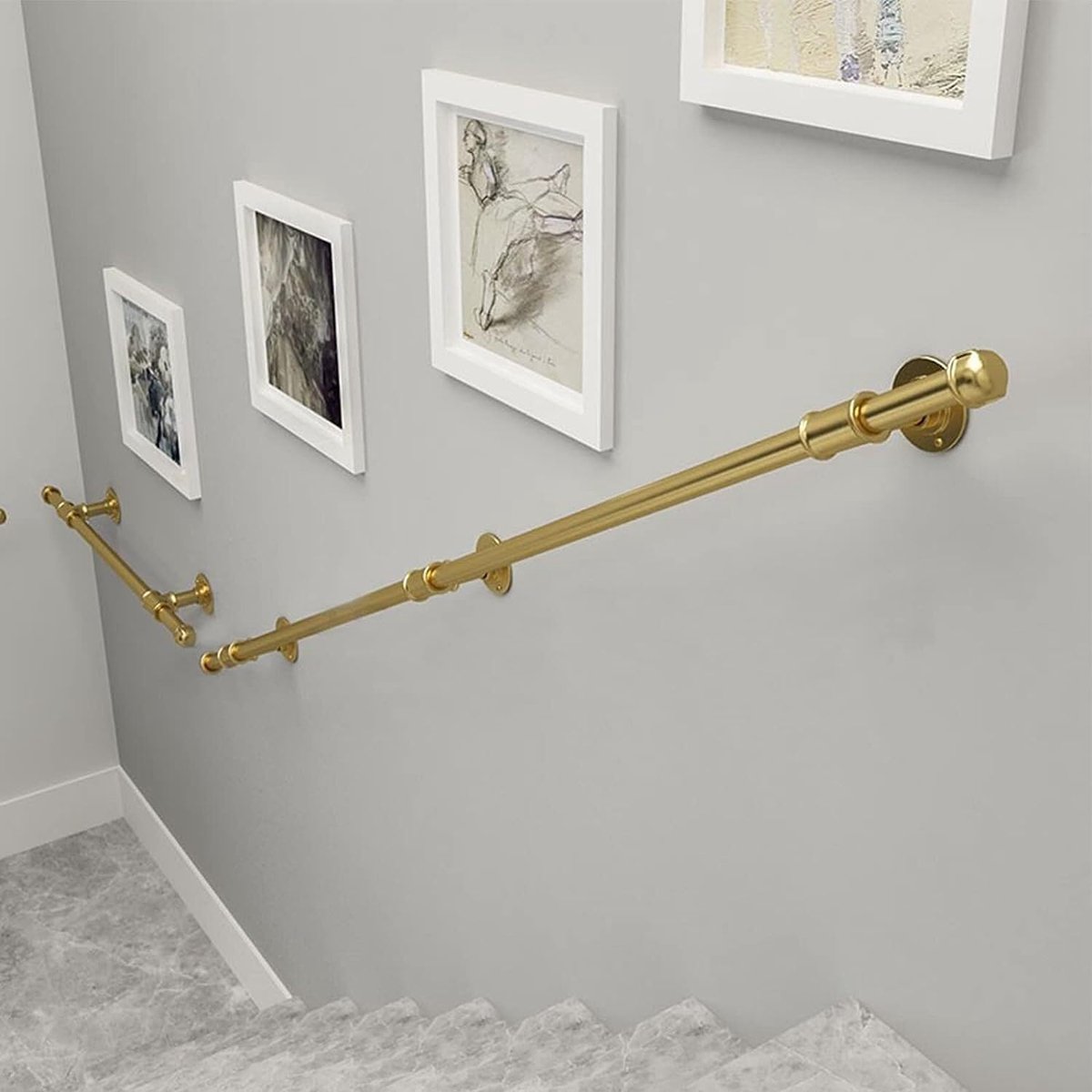 Reling Leuning Set - Muur Beugel - Trap Veiligheid - Smeedijzer Gegalvaniseerd - 80cm Lengte - Goud
