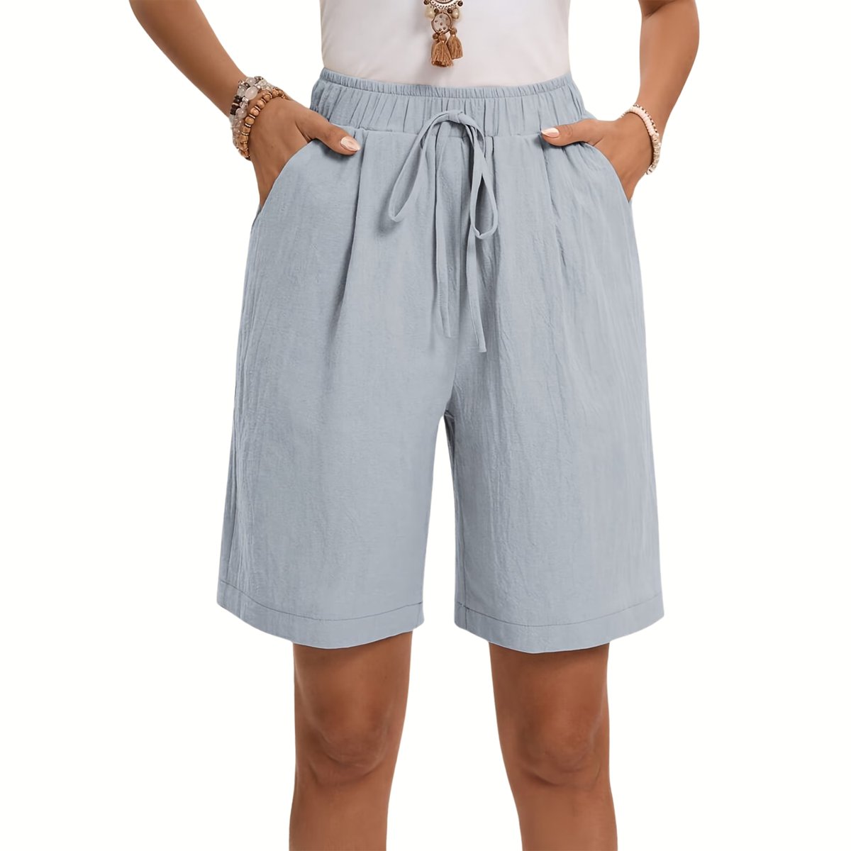 Currero Korte Linnen Broek Dames Zomerbroek Volwassenen Korte Broek Shorts Strandbroek Zomer Ibiza Stijl Lichtblauw