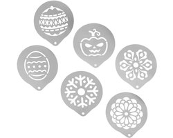 Koffie Stencils - Cappuccino Patronen - Decoratie Dranken - Roestvrij Staal - 6 Stuks - Zilver