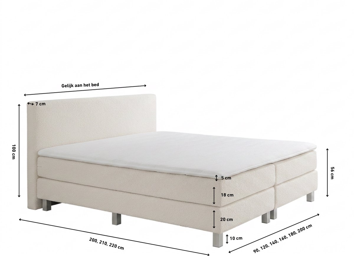 Boxspring Eefje Teddy - Beige - 160 x 200 cm | Inclusief gratis topper en antislip