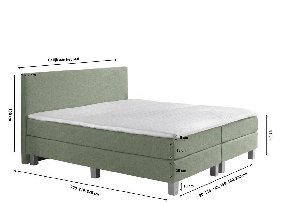 Boxspring Eefje - groen - 160 x 200 cm | Inclusief gratis topper en antislip