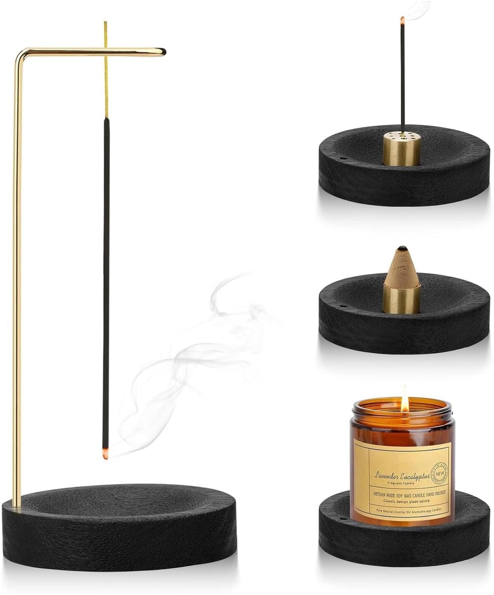 Dailygoods- Wierookstokjeshouder 2-in-1 - Houten Basis - Wierookbrander - Multifunctionele Houder - 9 Gaten - Ideaal voor Yoga en Meditatie