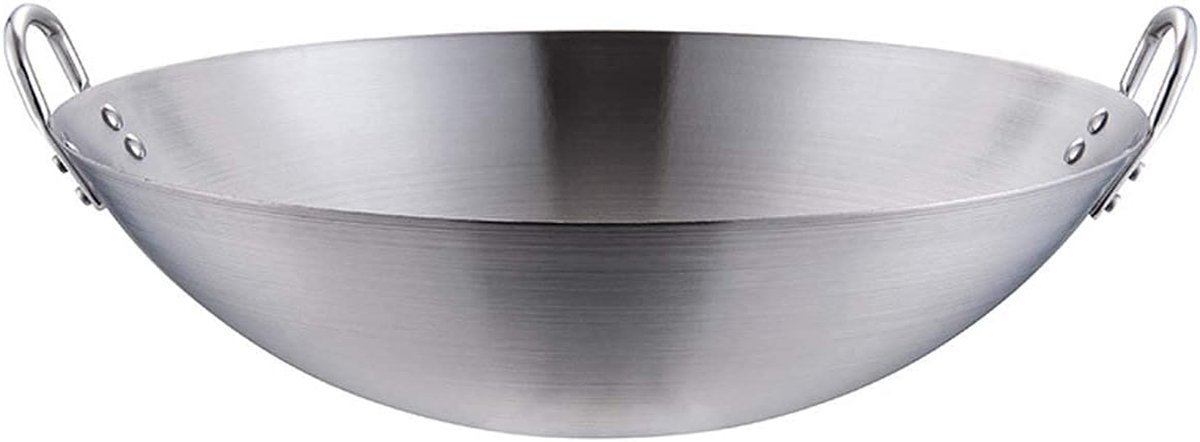 Wokpan Roestvrij Staal Chinese Wok Roerbakken en Koken Geschikt voor Gasfornuis Tot 70 cm Zilver