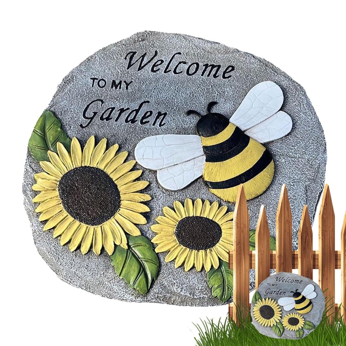 Buiten Stoeptegels - Tuindecoratie Stapstenen - Pad Creëren - Zonnebloem Bijen Thema - 235 cm Diameter - Standaard