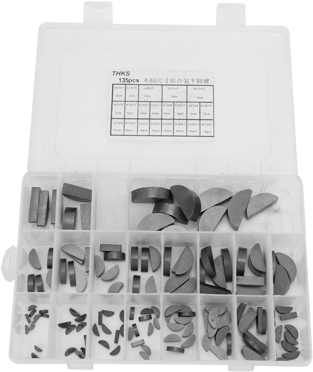 Dailygoods - 135-delige Woodruff-keutenset voor Vliegwiel, Poelie en Krukas - Assortiment van Roestvrijstalen Halvemaanvormige Sleutels voor Hoogwaardige Toepassingen met Opbergdoos