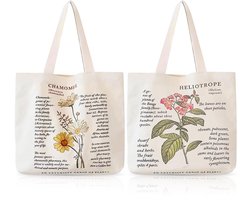 Dailygoods - BORDEAG 2 stuks bedrukte draagtas, jute tas, canvas draagtas boodschappentassen kamille met binnenzak voor dames, winkelen, school