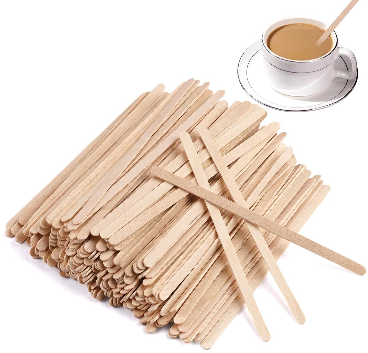 Dailygoods- Roerstaafjes 200 Stuks - Houten Roerstaafjes - Biologisch Afbreekbaar - Voor Koffie/Thee - Veilig en Praktisch - 11 x 0,5 cm - Koffiestokjes