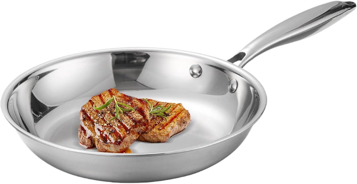 Roestvrijstalen koekenpan Steakpan Ovenbestendig Dagelijks koken Gelijkmatige warmteverdeling 48.5x30x8 cm Zilverkleurig