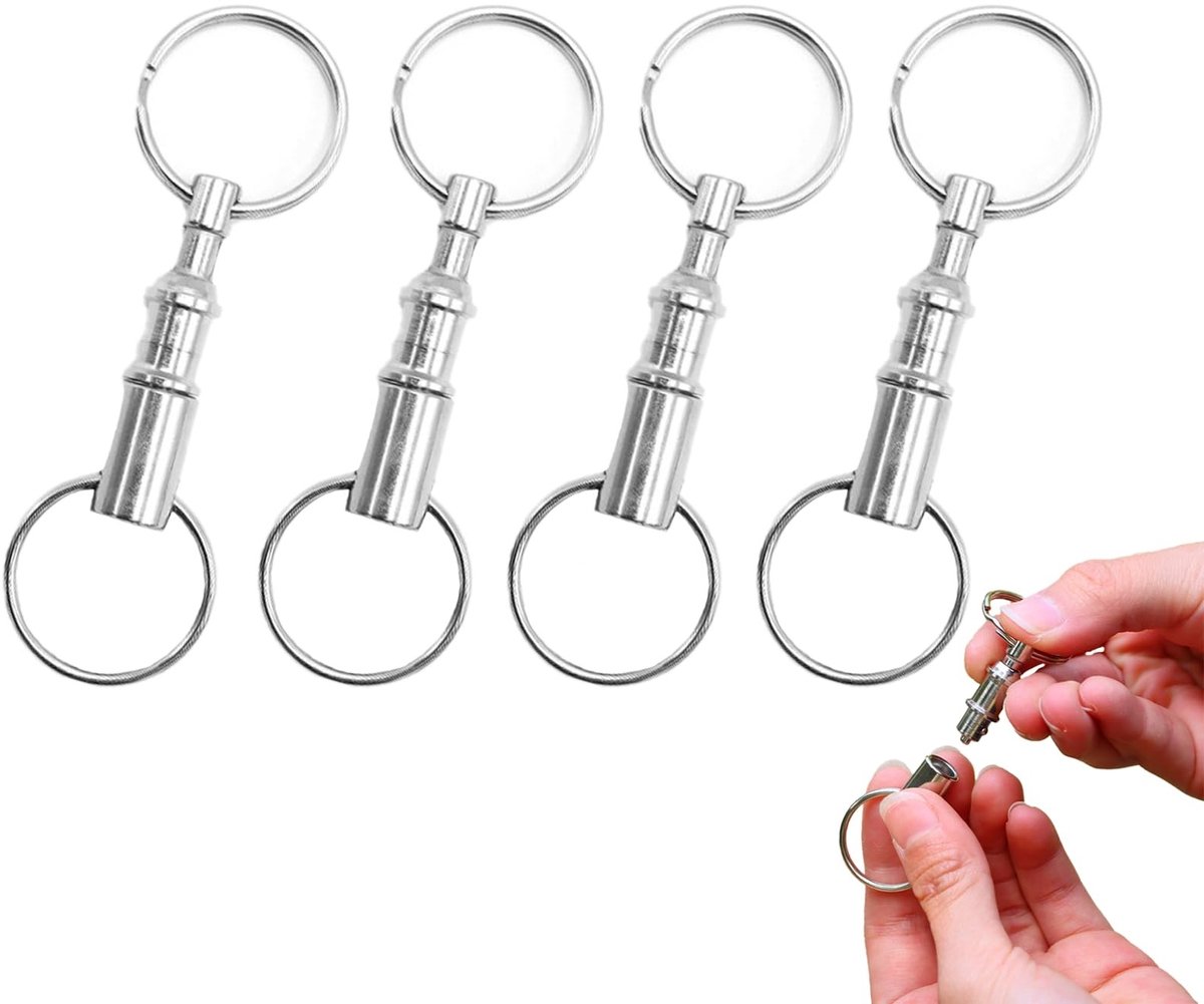 Dailygoods- Karabijnhaak 4 stuks - Sleutelhanger met dubbele sleutelring - Draaibare sleutelhanger - Lichtgewicht en compact - Praktische verwijderingsoplossing