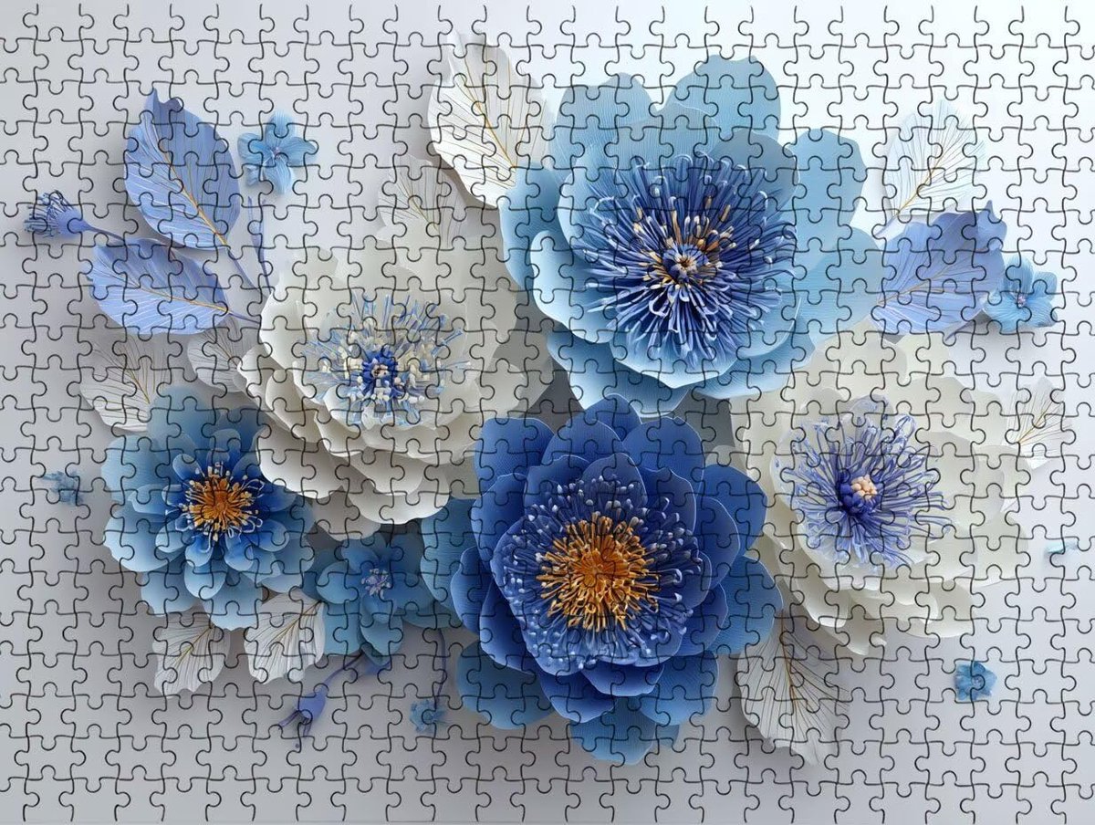 Puzzel 4000 stukjes - Houten puzzel - Ontspanning thuis - Gedetailleerde print - 87.5x141.5 cm - Blauwe bloemen
