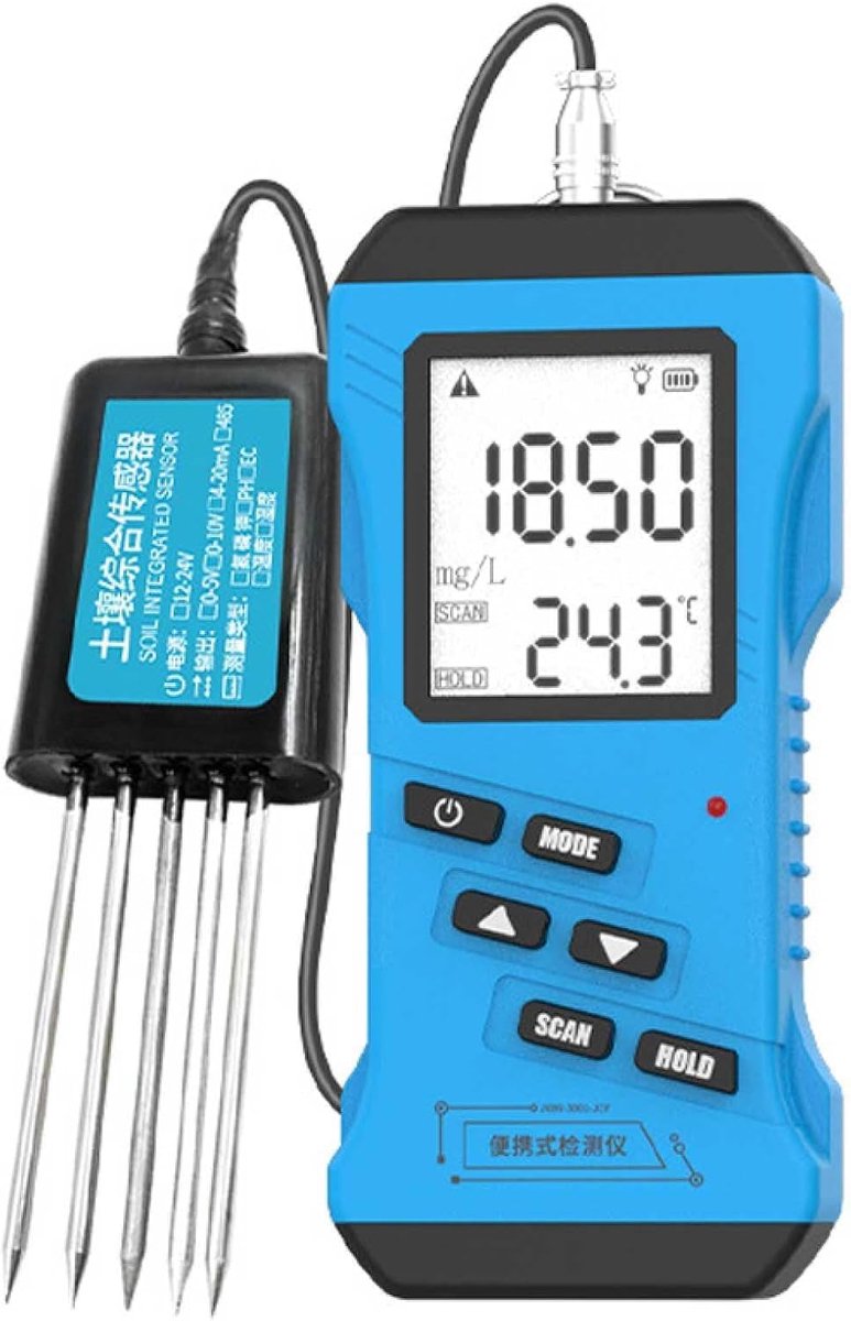 Bodemtester - Bodem analyse - Plantenverzorging - 7-in-1 metingen - 3 inch scherm - Zwart