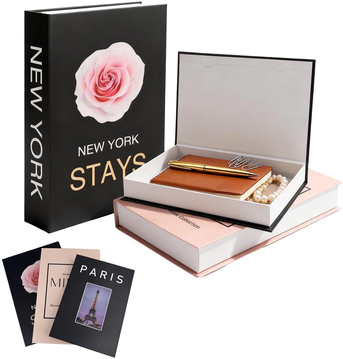 Dailygoods- Decoratieve Boeken Set van 3 - Decoratieve Opbergdoos - Valse Boeken - Nesting Boek Box - Voor Woondecoratie - Cardboard Materiaal - Nepboeken