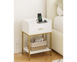 Dailygoods - HEYZOEY Nachtkastje met stopcontact, 3 lagen, wit nachtkastje met lade en plank, kleine bijzettafel voor slaapkamer, woonkamer, wit