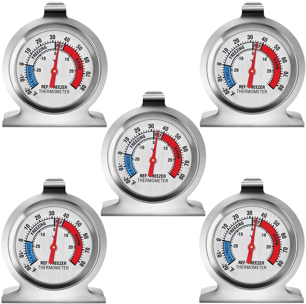Dailygoods- Koelkastthermometer grote wijzerplaat - Diepvriesthermometer - Temperatuurthermometer - Nauwkeurig bereik - 5 stuks - Veilig temperatuurbereik - Thermometer