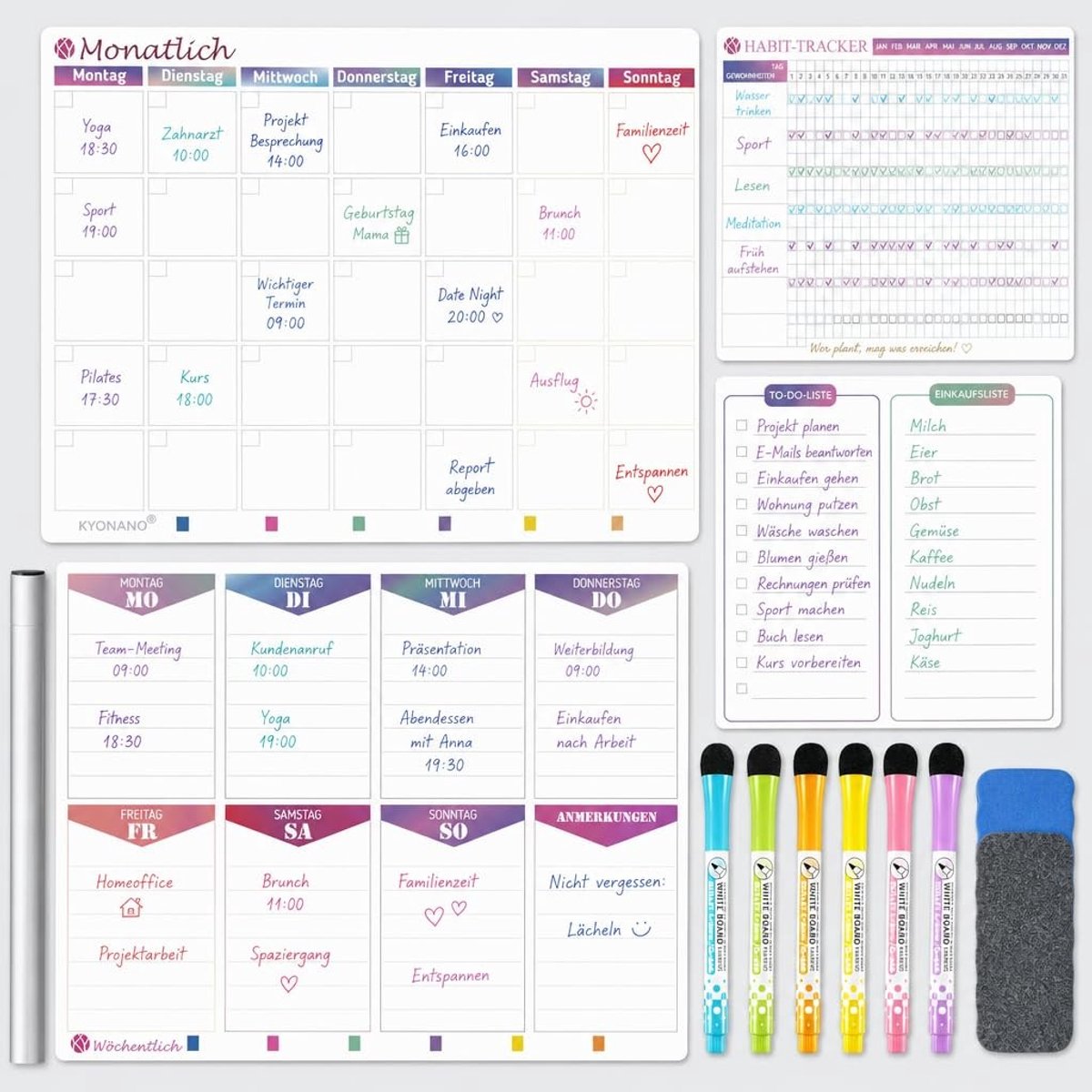 Dailygoods - 4-delige Magnetische Familieplanner met Habit Tracker en To-Do Bord