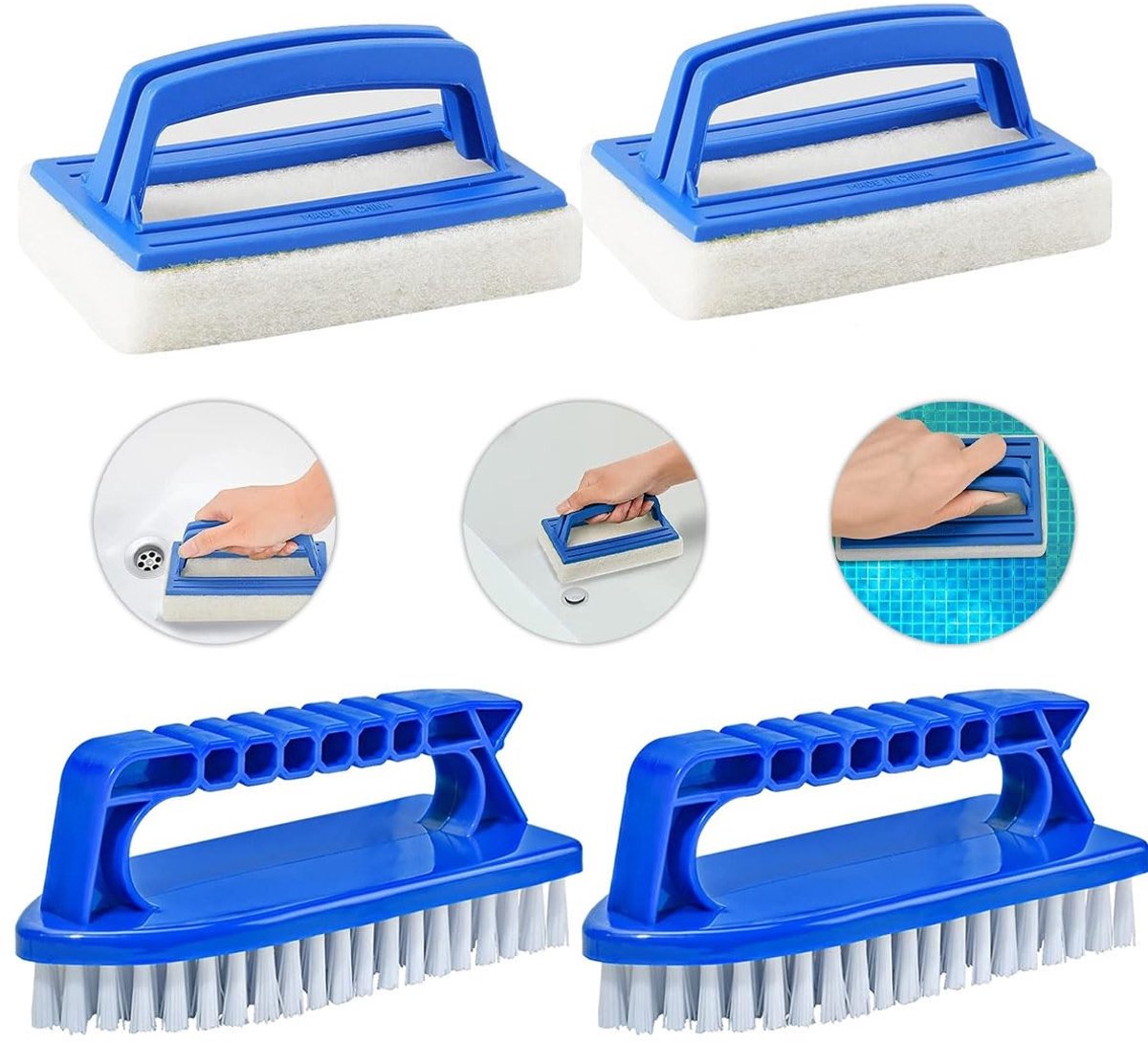 Dailygoods- Zwembadborstel 4 Stuks - Herbruikbare Reinigingsborstel - Ergonomisch Handvat - Sterke Ontsmettingskracht - Voor Zwembad/Badkuip - Makkelijk Schoon te Maken