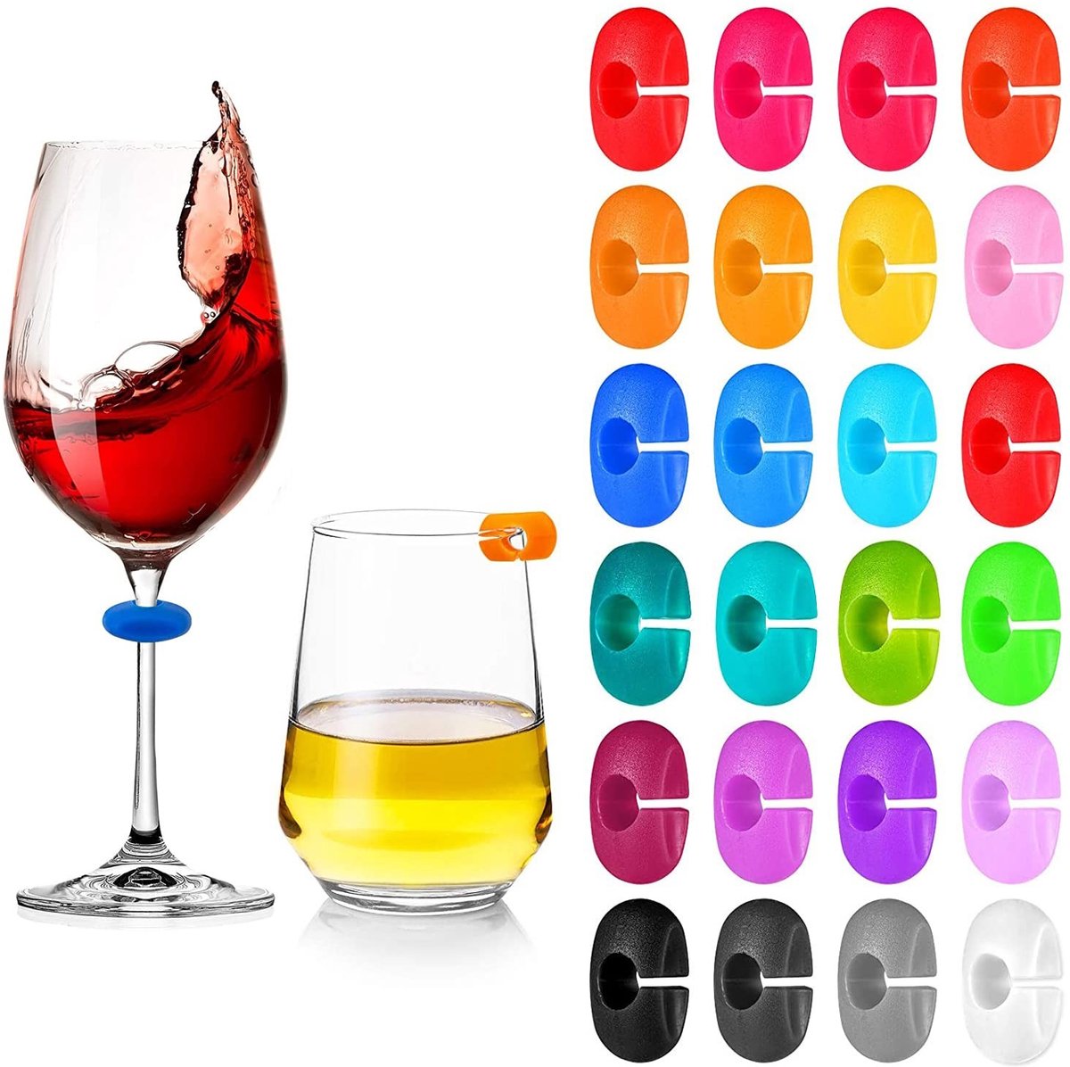Dailygoods- Wijnglazen Set 24 Stuks - Wijnglazenhouder - Siliconen Markeringen - Feestdecoratie - Identificatie - Voedselveilig Materiaal - Drankmarkers