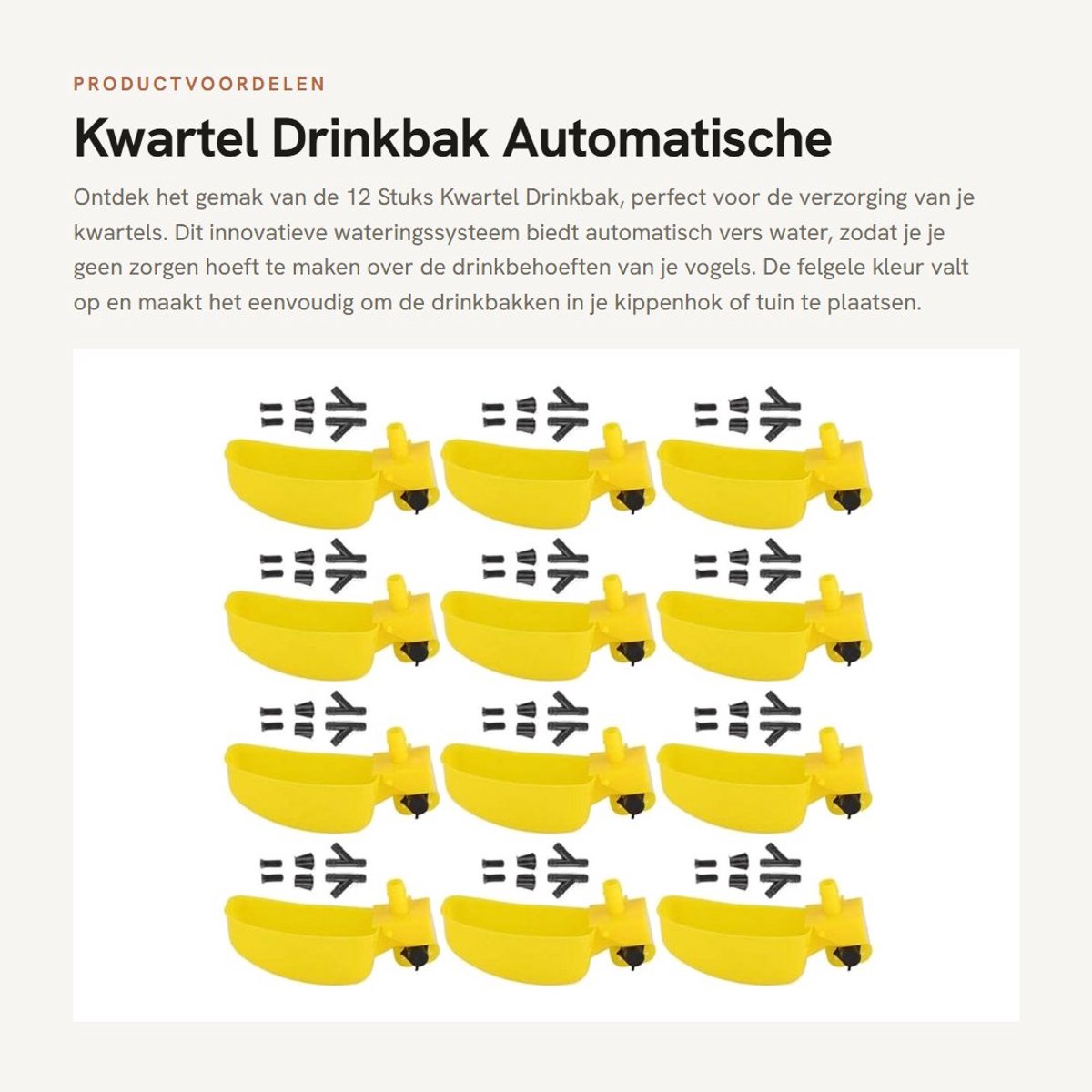 Dailygoods- Drinkbak Kwartel 12 Stuks - Automatische Wateraanvulling - PP Materiaal - 11,8 cm - Voor Duiven/Vogels - Inclusief Accessoires - Vogeldrinkbak