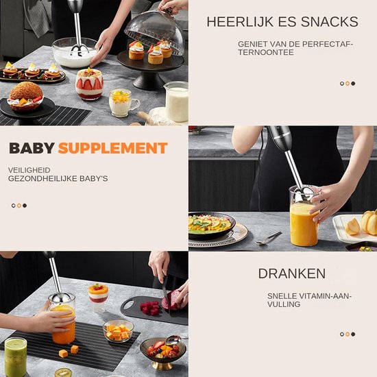 Hand Blender - Staafmixer Mixer - Maaltijden Bereiden - Compact Handheld Design - 1 meter Snoer - Zwart — afbeelding 4