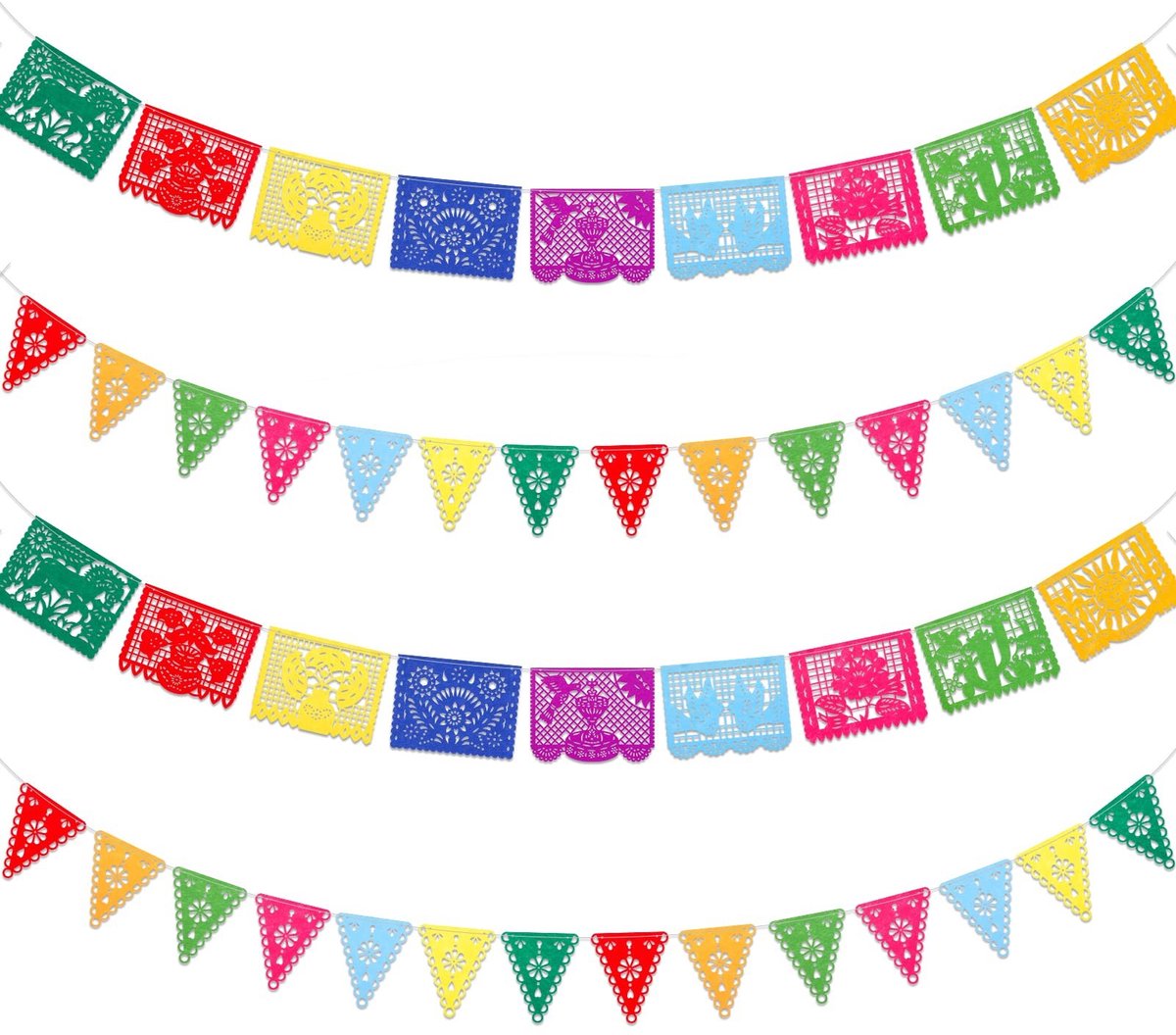 Dailygoods- Slinger Kleurrijk Mexicaans Thema - Vlaggenlijn - Feestdecoraties - Dia De Los Muertos - Verjaardag - Baby Shower - 4Pack met Lint - Feestbanner