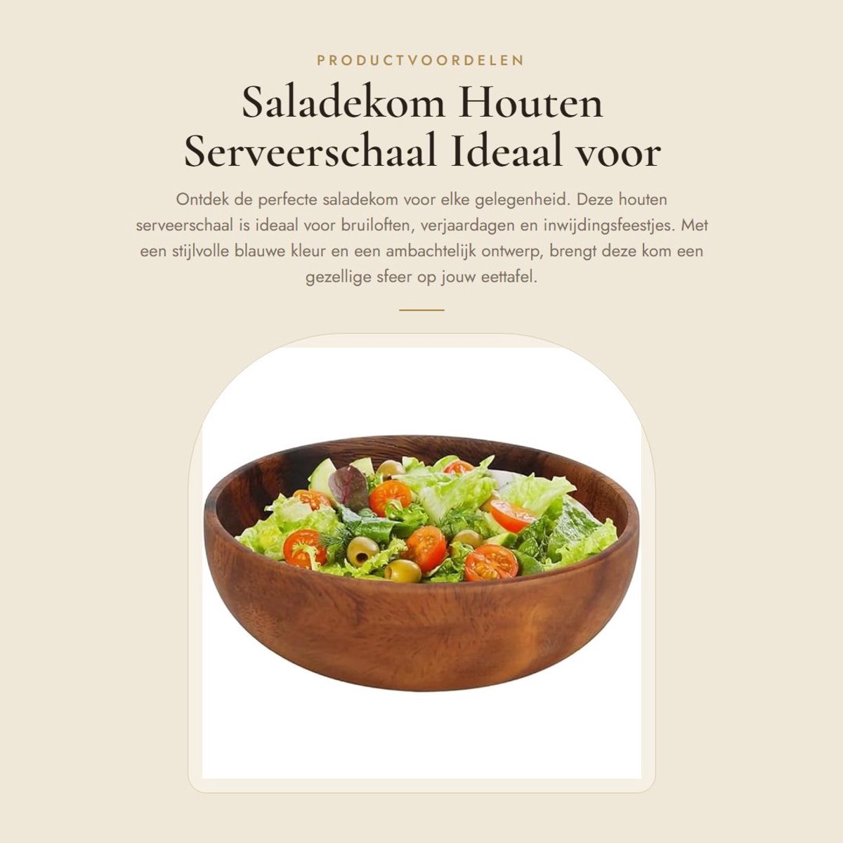 Dailygoods- Saladekom Houten Ambachten - Voedselcontainer - Serveerschaal - Soepkom - Eettafel Decor - Glad oppervlak - Snackschaal