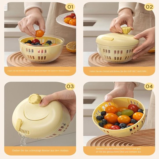Slacentrifuge met Zeef - Saladedroger Keuken - Verse Ingrediënten Bereiden - Efficiënte Dubbele Laag - 800 ml - Roze — afbeelding 3