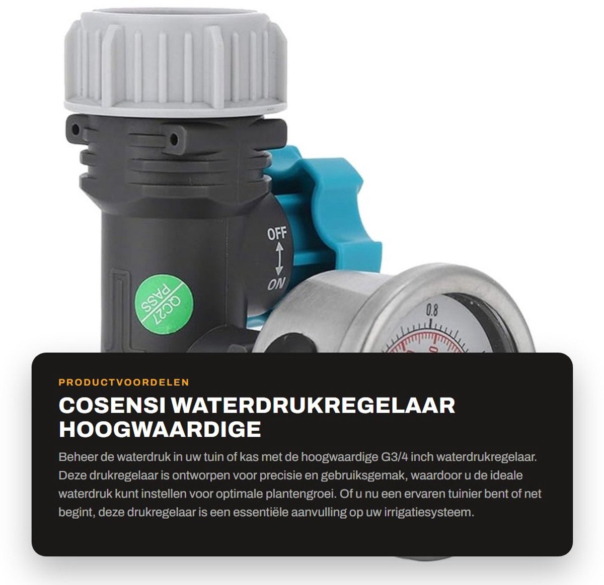 Dailygoods- Drukregelaar Hoog Precisie - Verstelbaar - G3/4 Inch - Waterdrukschakelaar - Tuinirrigatie - Gebruiksvriendelijke Handgreep - Waterdrukregelaar
