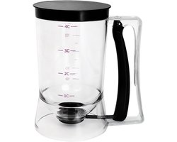 Pannenkoekenbeslagdispenser – onmisbare keukenhulp voor perfecte pannenkoeken, cupcakes, wafels, cakes en crêpes – beslagverdeler met maatverdeling en schenkmechanisme – handig bakaccessoire voor de bakplaat (zwart)
