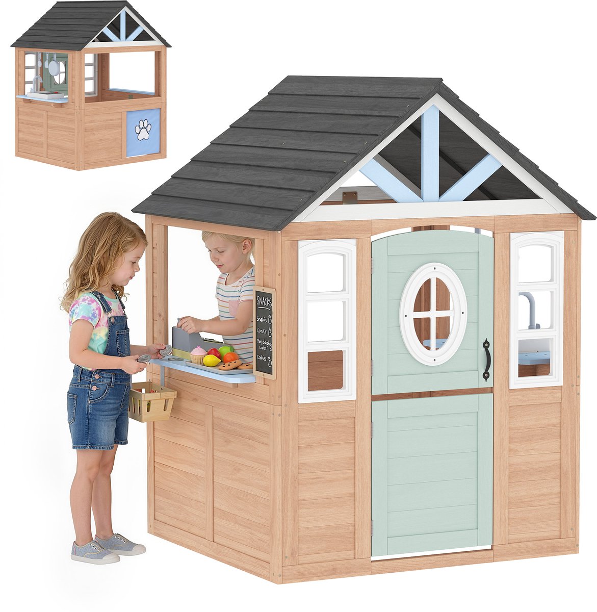 AIYAPLAY Kinderspeelhuisje - Vurenhout, PP - 115,5 x 97,3 x 140 cm - Natuurlijk hout