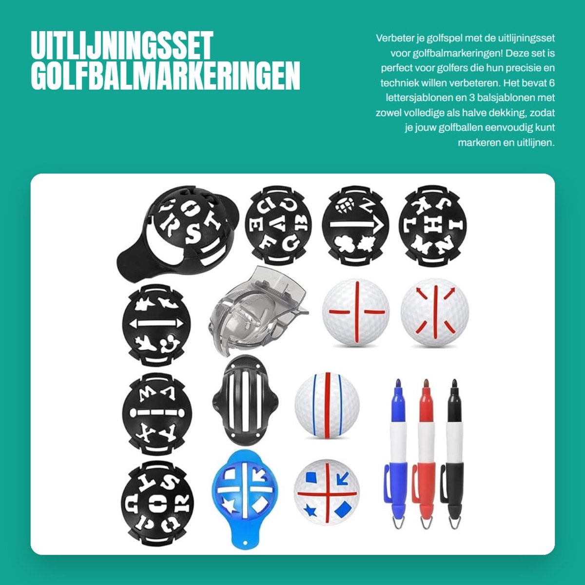 Dailygoods - Uitlijningsset golfbalmarkeringen - Golfbalbekleding - 6 stuks - Golfbalmarkeringen - Uitlijningsgereedschap - Geschikt voor golfers