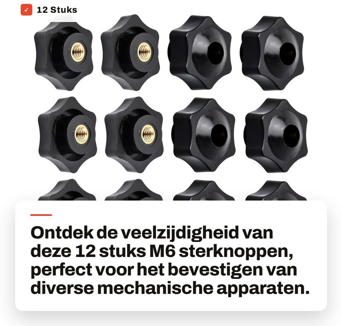 Dailygoods- Sterknoppen 12 stuks - M6 Schroefnoppen - Kunststof Handgreep - Vleugelschroef - Bevestigingsmateriaal - Hoogwaardige Schroefdraad - Schroefknoppen