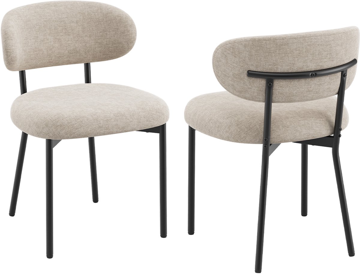 COLAMY stoffen eetkamerstoelen – ergonomische gebogen rugleuning – comfortabele dikke zitting – camel – set van 2