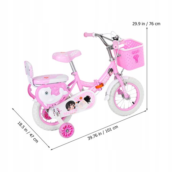 Supvox-Roze Classic Meisjesfiets-16 inch-Opvouwbaar-Met mandje en stevige wielen-Kinderfiets 3-12 jaar — afbeelding 3