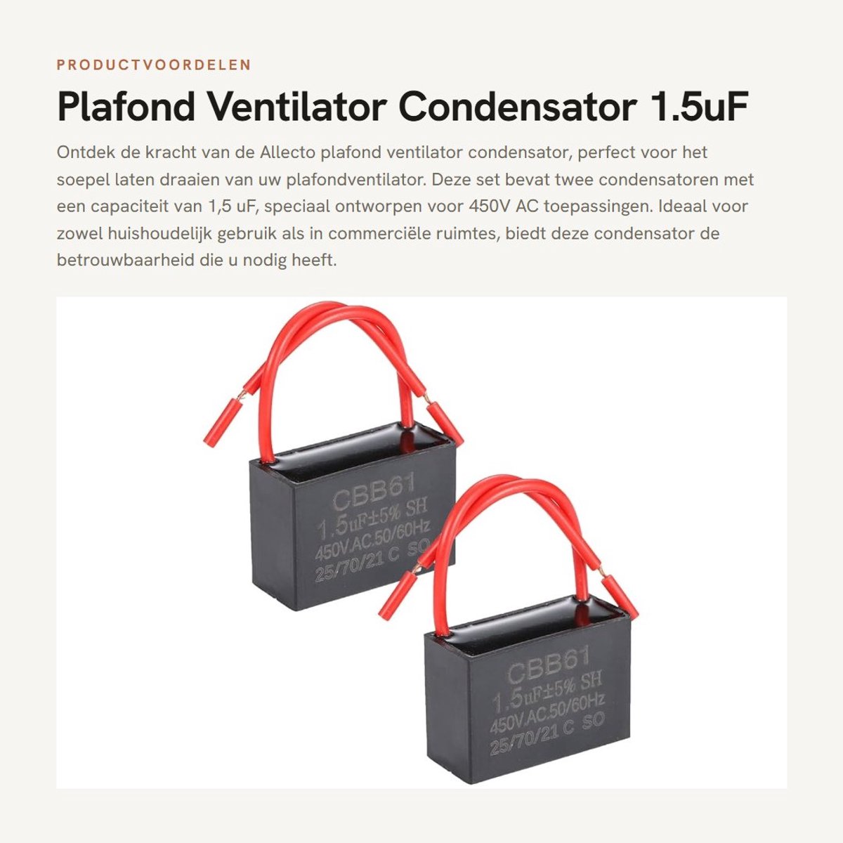 Dailygoods - Plafond Ventilator Condensator - 1.5uF Capaciteit - Voor 450V AC - CBB61 Type - Vervangbaar voor Diverse Series - 2 Stuks