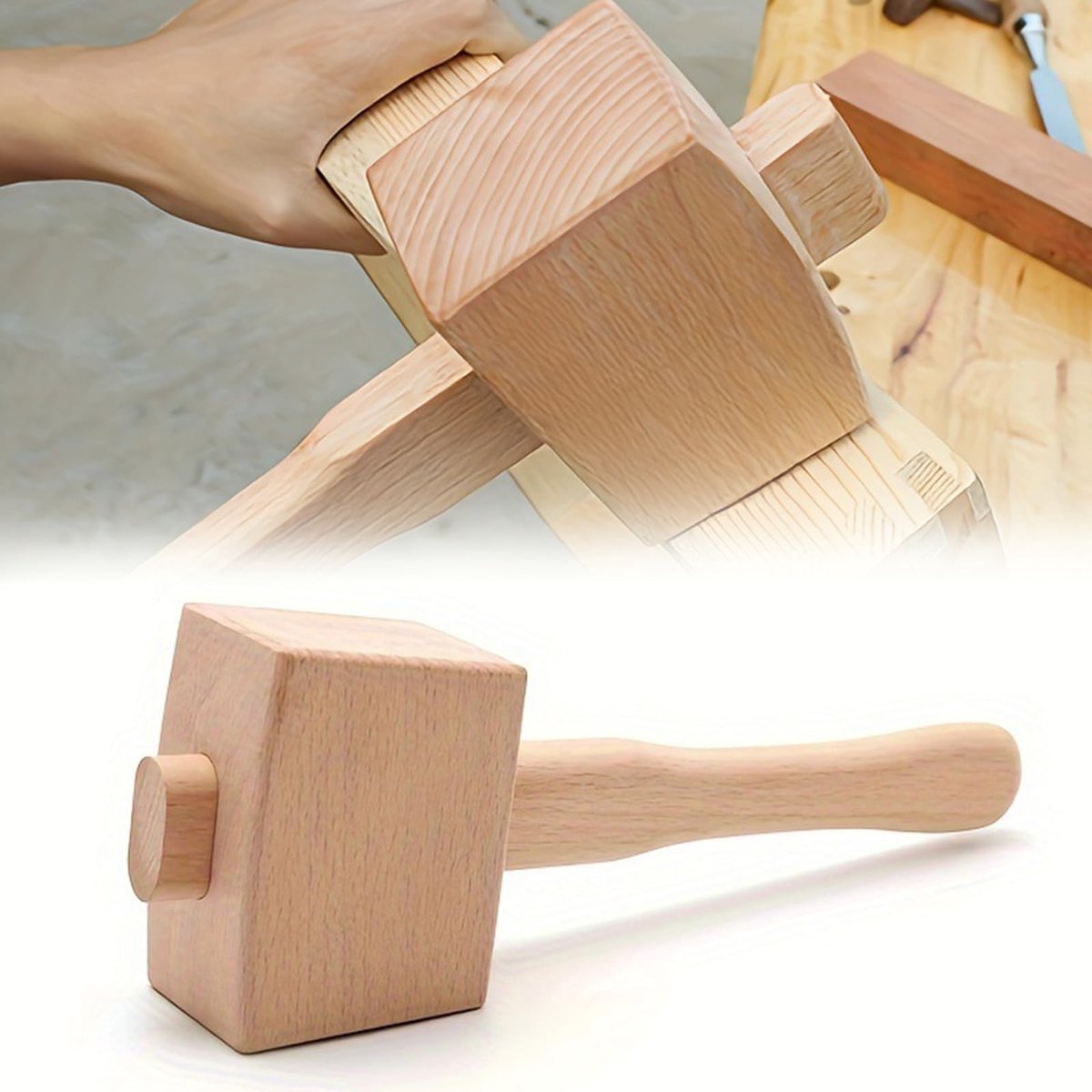 Dailygoods - Houten Hamer, Houtbewerkingshamer, Beukenhamer, Hamer voor Het Plaatsen en Monteren Van Houten Meubelen, Geschikt voor Houtsnijders, Doe Het Zelvers, Houtbewerkers