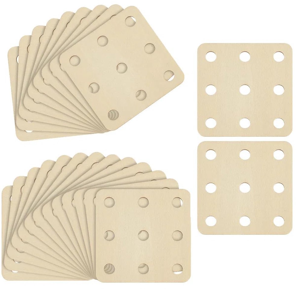 Dailygoods- Weefkaarten 24 Stuks - 5,5x5,5 Cm Houten Tablets - Handgemaakt Weefgereedschap - Weefbenodigdheden - Geschikt voor Breigetouw/Inkle Getouw