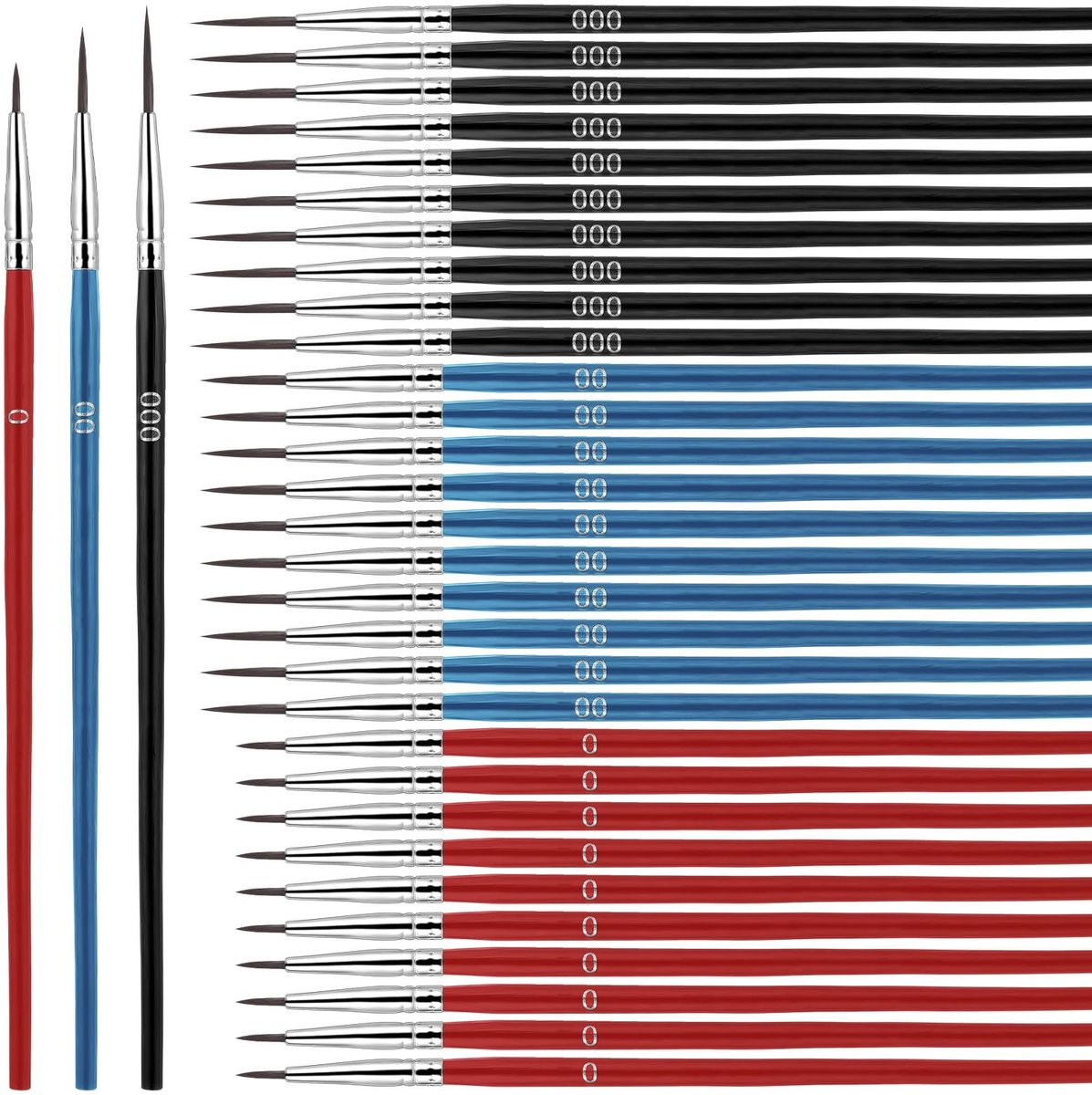 Dailygoods- Penselenset 30 Stuks - Detailverfkwasten - Dunne Kwasten - Acrylverf/Aquarel - Nylon/Aluminium - Perfect voor Schilderen op Nummer - Verfkwasten
