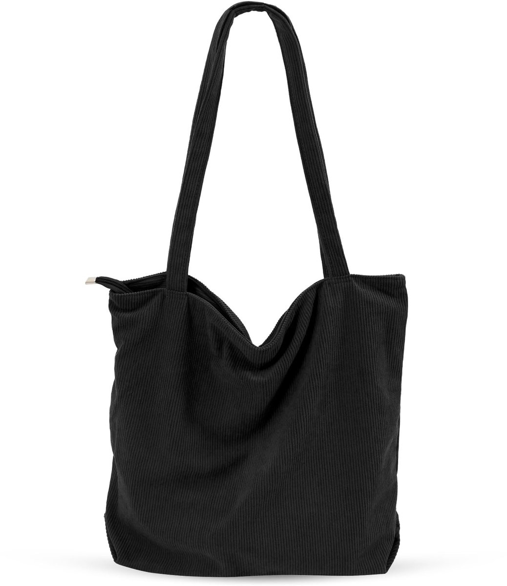 Dailygoods- Draagtas XL - Corduroy Shopper - Handtas met Ritssluiting - Zakken en Vakken - Ideaal voor School en Werk - Ruim Design - Schoudertas