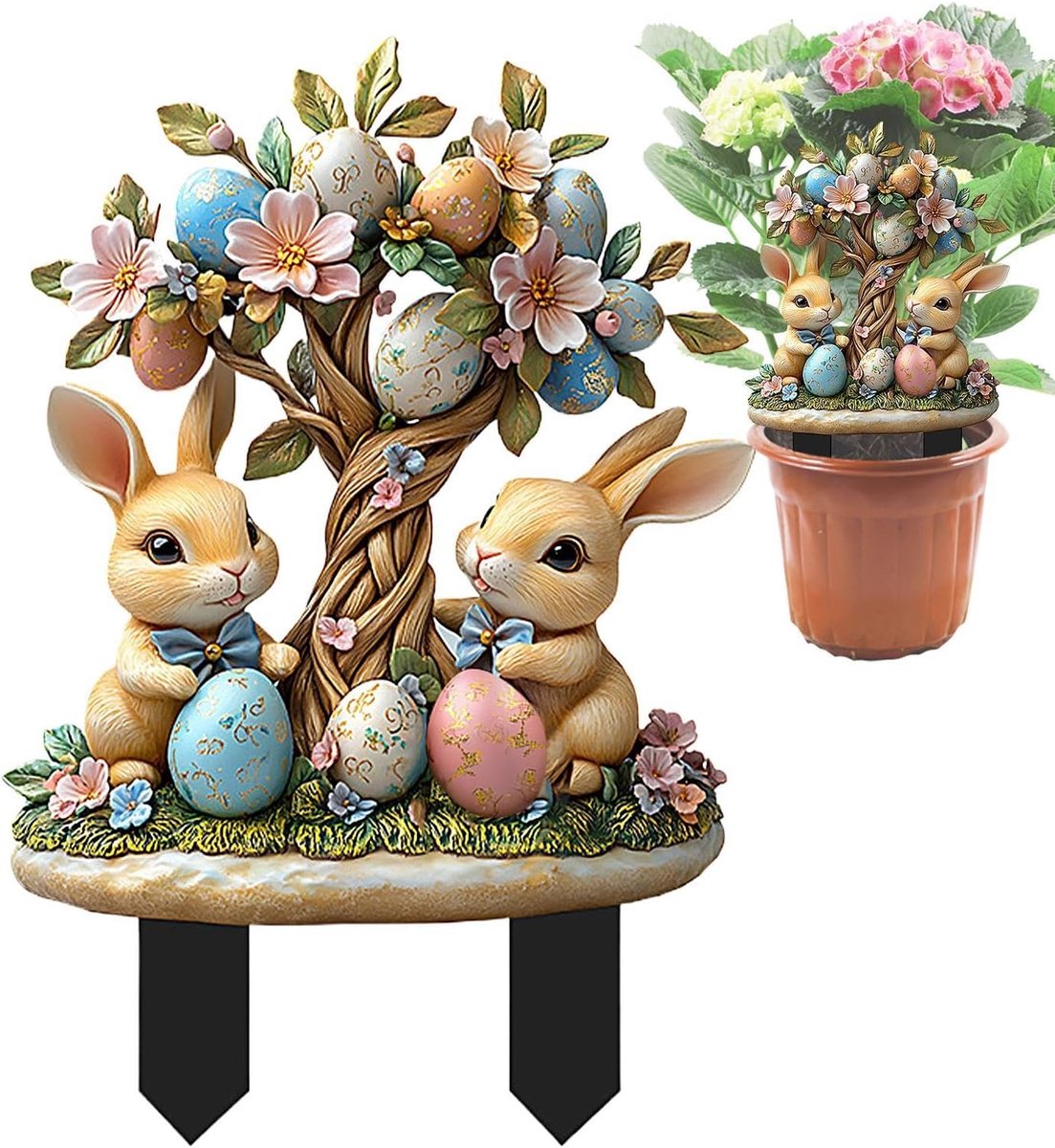 Tuinsteker Hazen - Paasdecoratie Konijn - Tuin Aankleden - Lichtbestendig Acryl - 30 cm - Multicolor