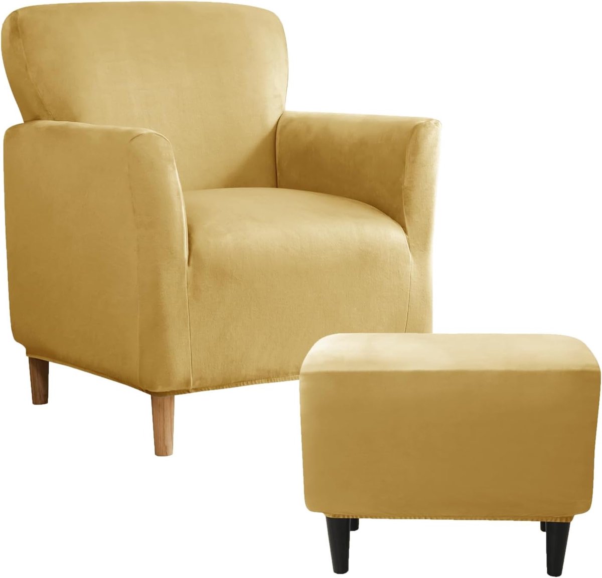 Leunstoelhoezen Set - Fauteuilhoezen Voetenbank - Meubels Beschermen - Zacht Stretch Fluwe